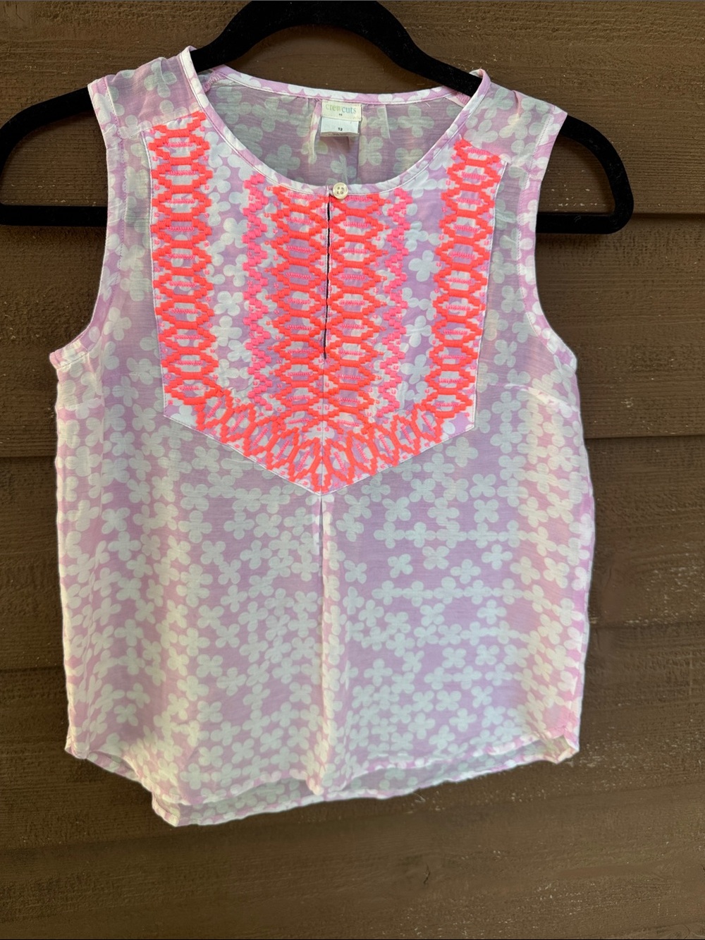 Crewcuts Lavender Floral Tank with Neon Coral Embroidered Tunic size 12
